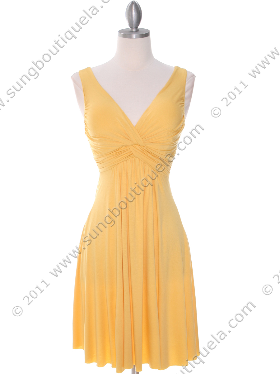 9345 Yellow Jersey Casual Dress - Yellow, Front View Medium