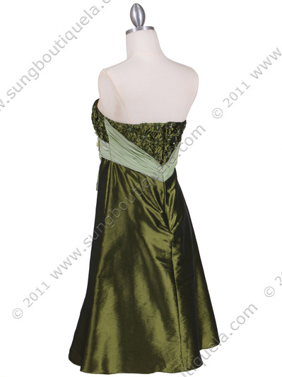 0112S Green Strapless Taffeta Cocktail Dress - Green, Back View Medium