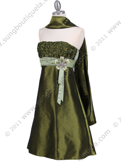 0112S Green Strapless Taffeta Cocktail Dress - Green, Alt View Medium