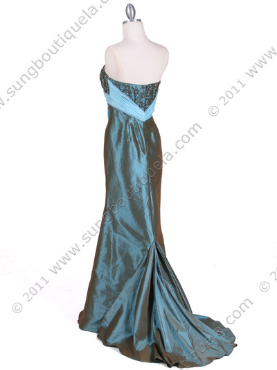 0112 Turquoise Strapless Taffeta Evening Gown - Turquoise, Back View Medium
