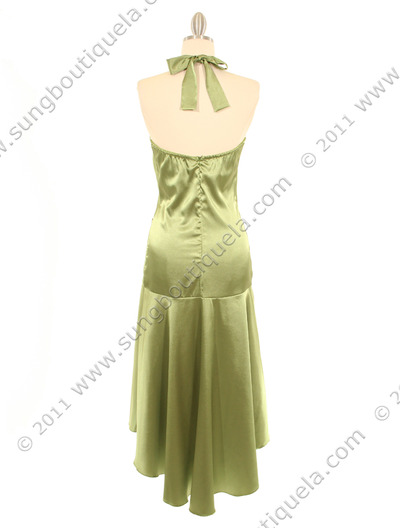 011 Green Halter Cocktail Dress - Green, Back View Medium