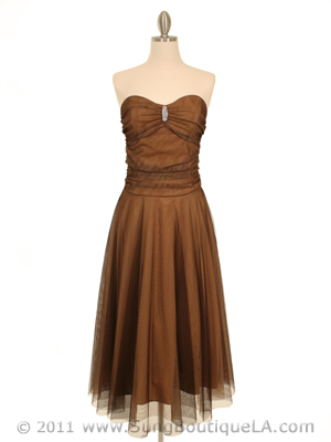 012 Strapless Brown Evening Dress, Brown