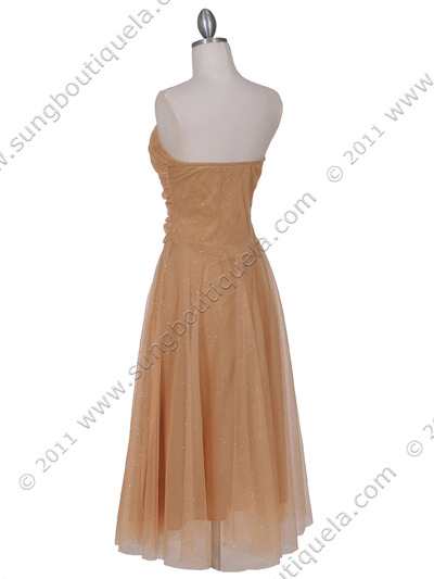 012A Strapless Gold Glitter Tea Length Dress - Gold, Back View Medium