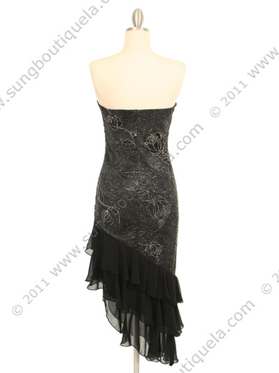 027 Black Strapless Glitter Party Dress - Black, Back View Medium