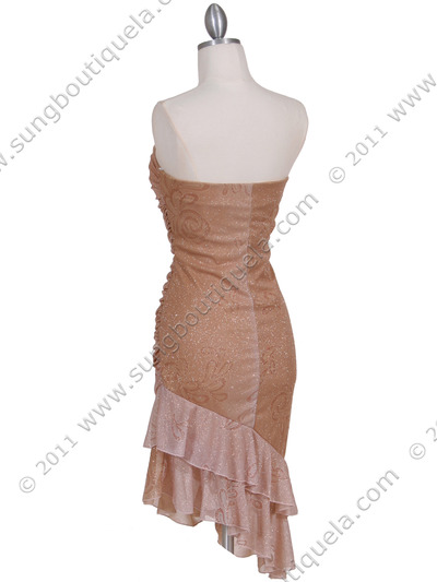 027 Gold Strapless Glitter Party Dress - Gold, Back View Medium