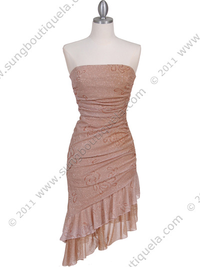 027 Gold Strapless Glitter Party Dress - Gold, Front View Medium