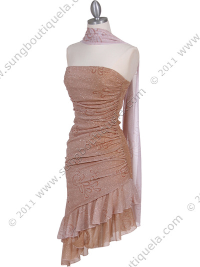 027 Gold Strapless Glitter Party Dress - Gold, Alt View Medium