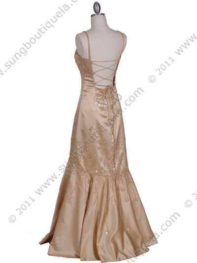 037 Gold Satin Evening Gown - Gold, Back View Medium