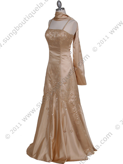 037 Gold Satin Evening Gown - Gold, Alt View Medium