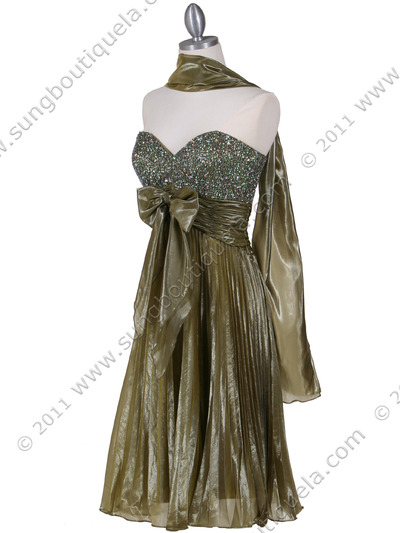 041 Green Pleated Sequin Cocktail Dress - Green, Alt View Medium