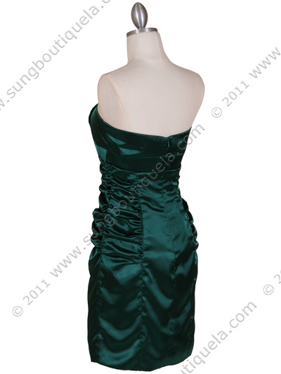 045 Green Strapless Satin Cocktail Dress - Green, Back View Medium