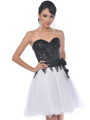 051 Strapless Short Prom Dress - Black White, Front View Thumbnail