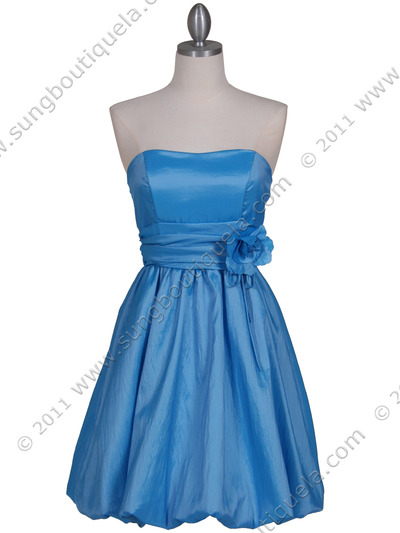 056 Turquoise Bubble Cocktail Dress - Turquoise, Front View Medium