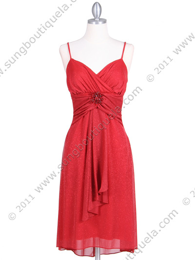 059 Red Glitter Party Dress - Red, Front View Medium