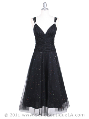 063 Black Glitter Tea Length Dress, Black