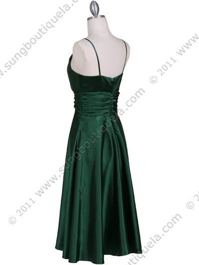 085 Green Charmeuse Tea Length Dress - Green, Back View Medium