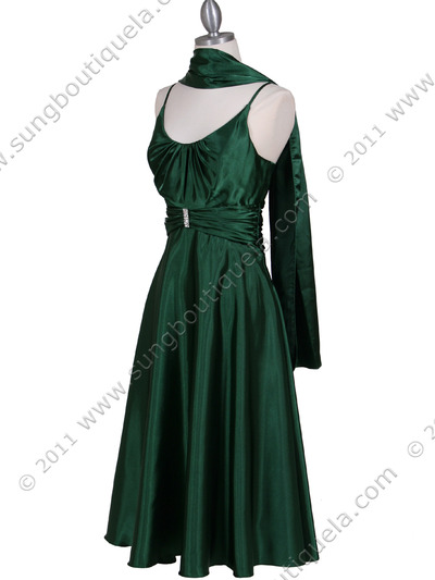 085 Green Charmeuse Tea Length Dress - Green, Alt View Medium