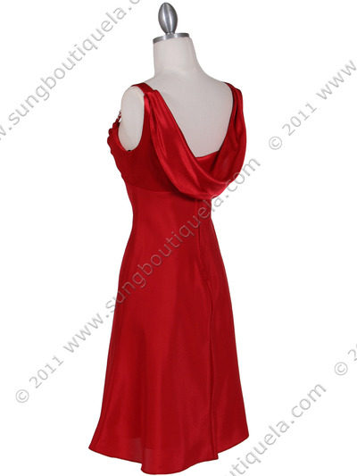 1021 Red Satin Top Cocktail Dress - Red, Back View Medium