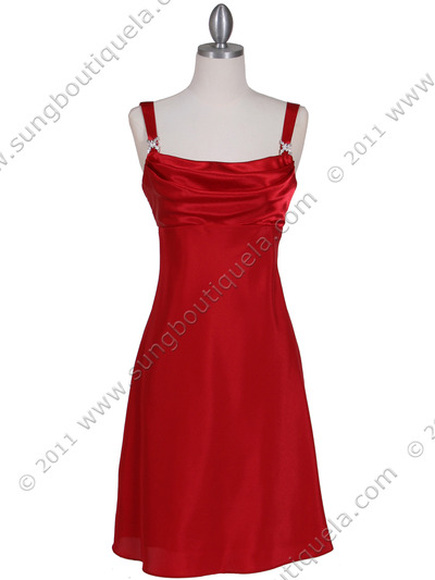 1021 Red Satin Top Cocktail Dress - Red, Front View Medium
