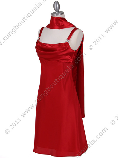 1021 Red Satin Top Cocktail Dress - Red, Alt View Medium
