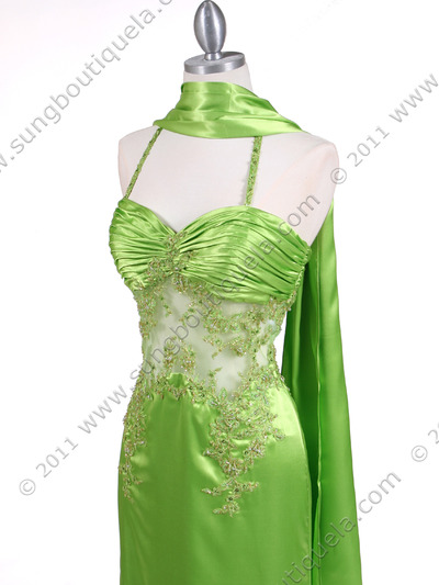 1045 Lime Charmeuse Halter Evening Gown - Lime, Alt View Medium