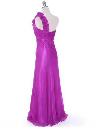 10530 Purple One Shoulder Chiffon Evening Dress - Purple, Back View Medium