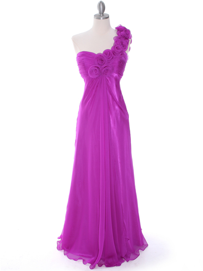 10530 Purple One Shoulder Chiffon Evening Dress - Purple, Front View Medium