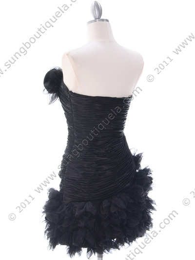 10622 Black Strapless Ruched Cocktail Dress - Black, Back View Medium