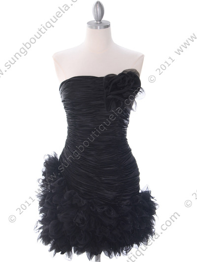 10622 Black Strapless Ruched Cocktail Dress - Black, Front View Medium