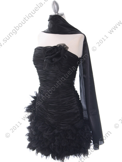 10622 Black Strapless Ruched Cocktail Dress - Black, Alt View Medium