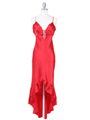 1135 Red Satin Evening Dress with Rhinestone Buckle