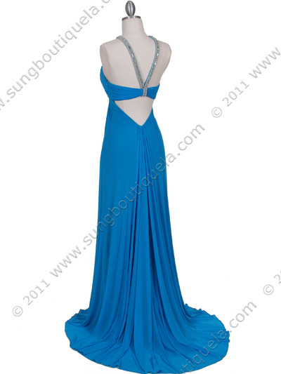 1148 Turquoise Halter Evening Dress - Turquoise, Back View Medium