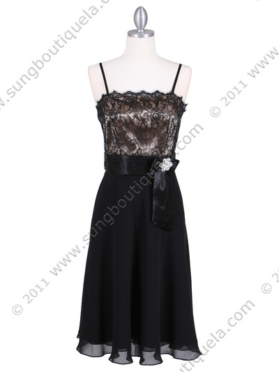 1180 Black/Gold Laced Cocktail Dress - Black Gold, Front View Medium