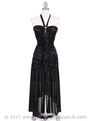 1191 Black Halter Hi-Low Evening Dress, Black