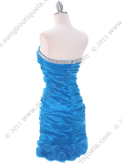 1335 Blue Taffeta Cocktail Dress - Blue, Back View Medium