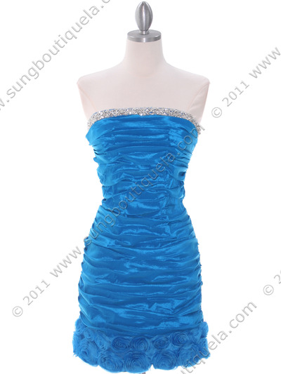 1335 Blue Taffeta Cocktail Dress - Blue, Front View Medium