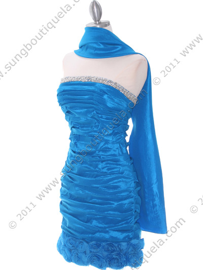 1335 Blue Taffeta Cocktail Dress - Blue, Alt View Medium