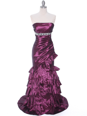 1341 Strapless Taffeta Prom Dress, Plum