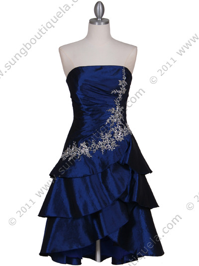 146 Royal Blue Taffeta Tier Cocktail Dress - Royal Blue, Front View Medium