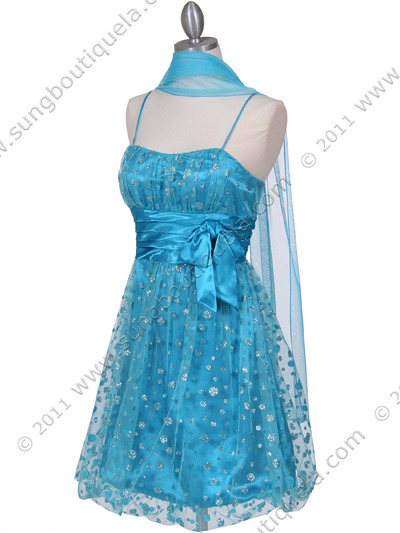 1512 Turquoise Giltter Cocktail Dress - Turquoise, Alt View Medium