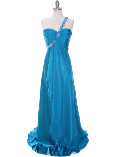 1622 Teal Beaded One Should Prom Evening Dress - Teal, Front View Medium