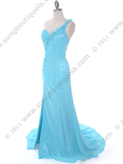 1624 Aqua One Shoulder Evening Dress - Aqua, Alt View Medium