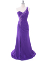 1624 Purple One Shoulder Floral Evening Dress - Purple, Front View Thumbnail