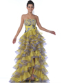 1645 Strapless High Low Ruffle Tiered Prom Dress - Yellow Purple, Front View Thumbnail