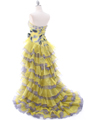 1645 Strapless High Low Ruffle Tiered Prom Dress - Yellow Purple, Back View Thumbnail