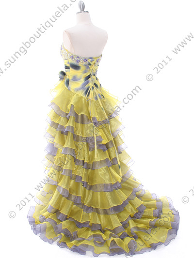 1645 Strapless High Low Ruffle Tiered Prom Dress - Yellow Purple, Back View Medium