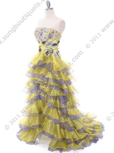 1645 Strapless High Low Ruffle Tiered Prom Dress - Yellow Purple, Alt View Medium