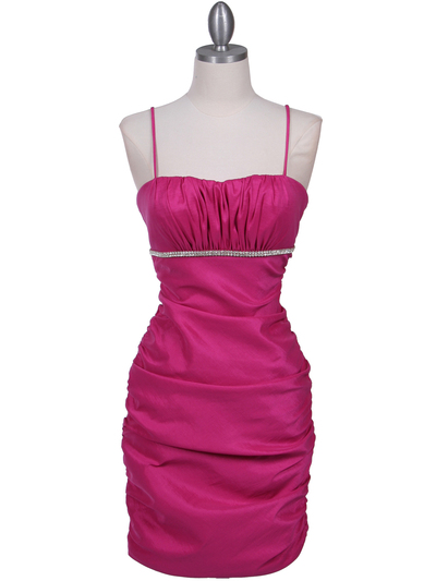 1646 Hot Pink Stretch Taffeta Pleated Cocktail Dress - Hot Pink, Front View Medium
