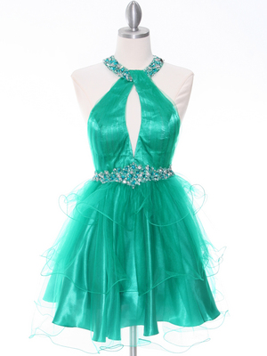 1806 Green Halter Cocktail Dress With Keyhole, Green