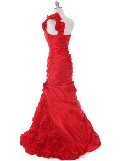 1828 Red Taffeta One Shoulder Evening Gown - Red, Back View Medium